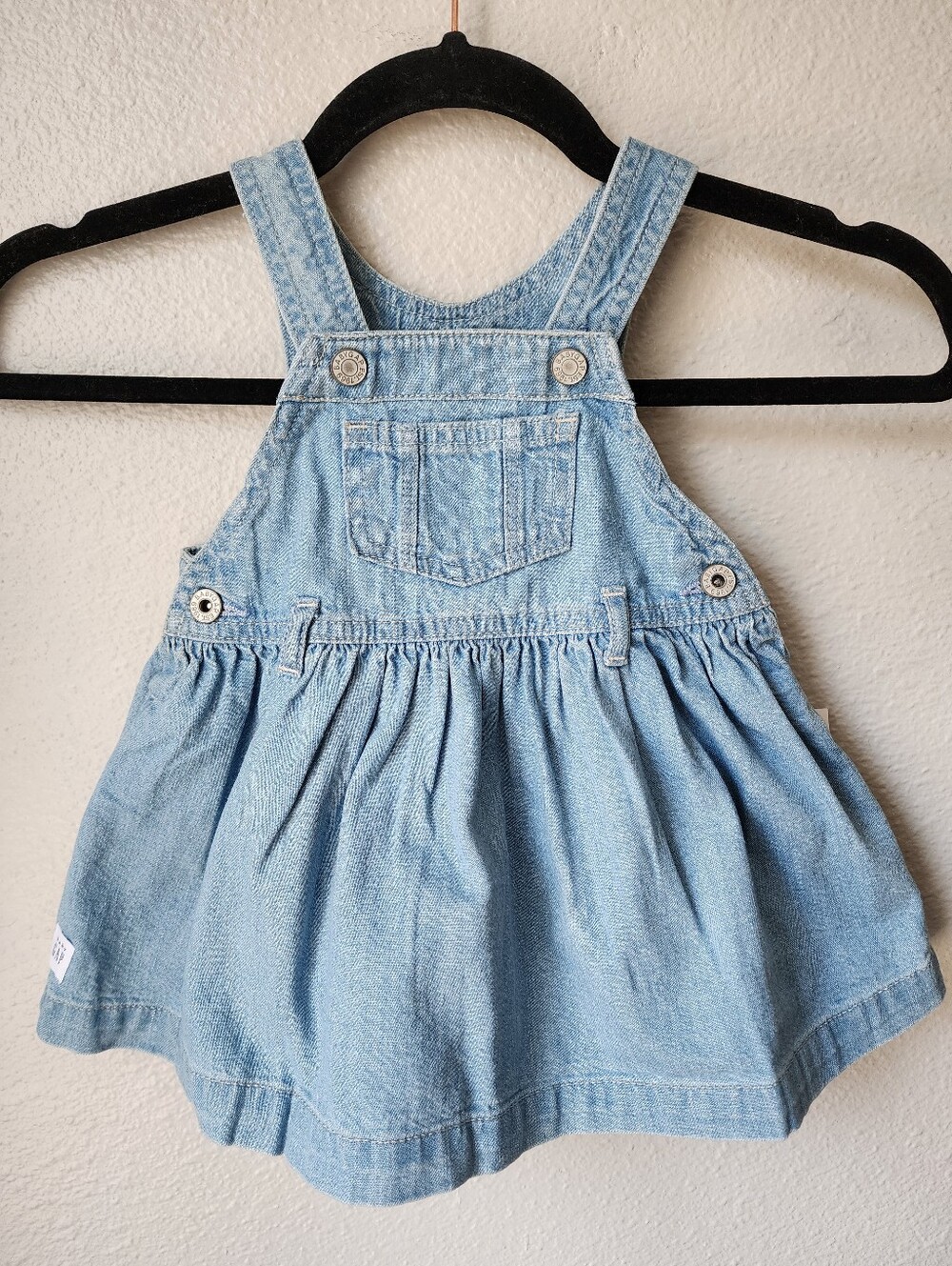 GAP Denim Jumper Overall Denim Dress Gathered Skirt Size 6-12 M In Light Wash